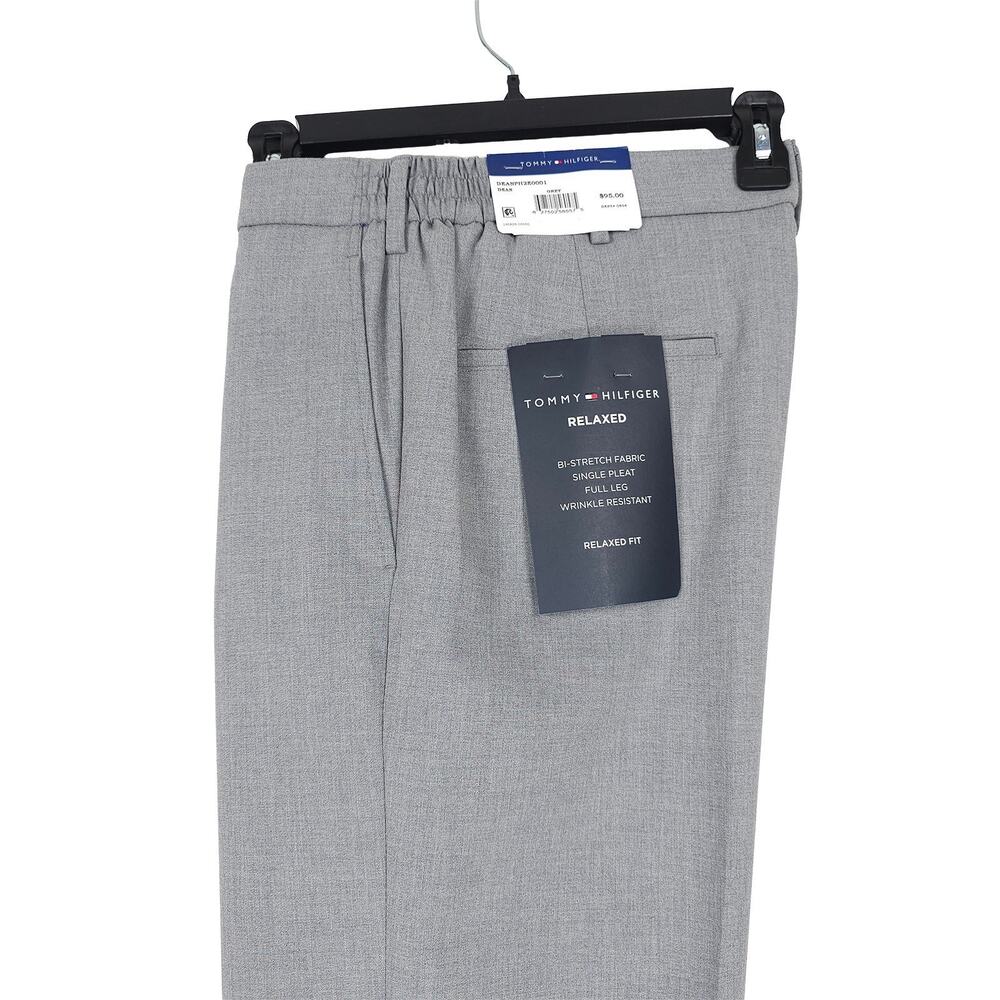 Tommy Hilfiger Mens Relaxed Fit Dress Pants 40x30 Grey Solid Pleated Stretch NWT